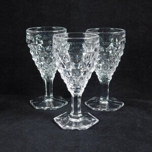 Lot of 3 Fostoria American Clear Hex Footed Cordial Wine Glass 4 1/2 tall Vtg